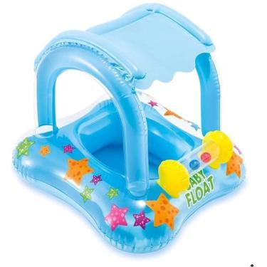 Imagem de Boia Bote Infantil Bebê 65X65Cm Com Cobertura Baby  Azul 