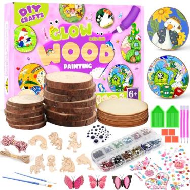 Imagem de Kit de pintura de madeira para crianças de 6 a 12 anos, conjunto de presente de artesanato DIY com tintas, colas, pedras sortidas e ferramentas de pintura de diamante, suprimentos de atividades de