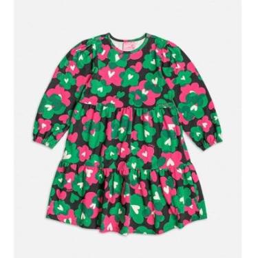 Imagem de Vestido Manga Longa Infantil Floral Verde/Rosa Inverno Momi-Feminino