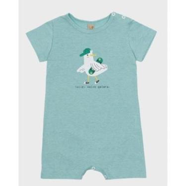 Imagem de Macacão bebê verão estampa patinho vintage leve divertido - Verde e Cinza - Bebê 3 a 18 meses-Masculino