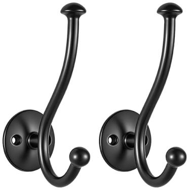 Imagem de Ruiziiz Gancho preto para toalha pacote com 4 ganchos para roupão de banho duplo de metal resistente, ganchos de toalha pretos para banheiros, cozinha, armário, garagem (1187 preto, 2)