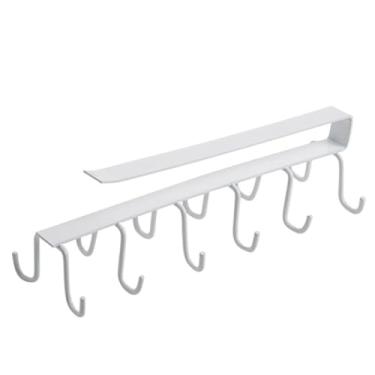 Imagem de Prateleira de armazenamento com 6 ganchos, armário de metal, sob prateleiras, canecas, cabide para copos, banheiro, cozinha, organizador de pendurar suporte, branco, 02