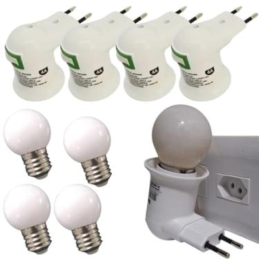 Imagem de Bestier Kit 4 Soquetes Adaptadores E27 com Chave Liga/Desliga + 4 Lâmpadas Bolinha Branca Decorativa, 15W, 220V, Padrão Brasileiro
