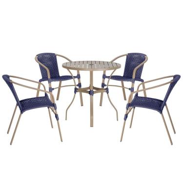 Imagem de 04 Cadeiras Floripa E Mesa Roma 100cm Fendi Trama Original Azul