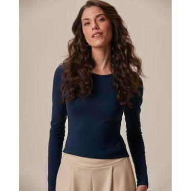 Imagem de Blusa Básica Feminina Decote Redondo Em Algodão - Malwee, Azul escuro,