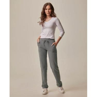 Imagem de Calça Básica Feminina Reta Em Moletom Stretch Flanelado - Malwee, Cinz