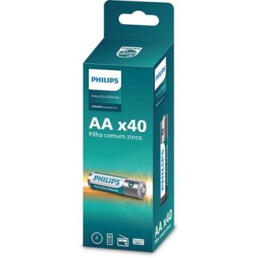Imagem de 40 Pilhas Zinco Aa Philips Bateria Caixa C/40 Unidades