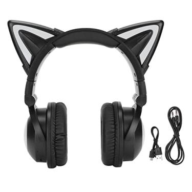 Imagem de Fones de ouvido para gatos bonitos, som estéreo ajustável de som e orelhas de gato, curso online de fone de ouvido Bluetooth para smartphone