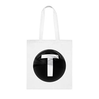 Imagem de Sacola com a letra T, presente divertido, bolsa de ombro, bolsas reutilizáveis, cesta de Natal de aniversário, ideia de presente, Branco