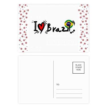 Imagem de I Love Brazil Bandeira da palavra Love Heart Ilustration Christmas Christmas Flower Celebration Cartão postal Blessing Mailing Card