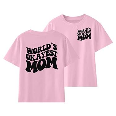 Imagem de Top de férias para meninas com estampa fofa de mangas curtas tamanho 100 a 160 Mom Love camiseta uso diário tops camiseta infantil, Rosa, 13-14 Years