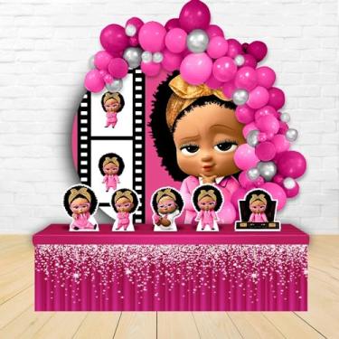 Imagem de Kit Decoração Painel Redondo Festa de Aniversário Infantil A Poderosa Chefinha Negra