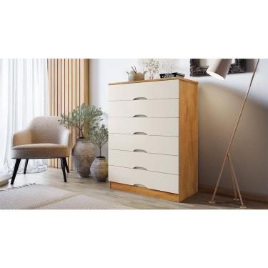 Imagem de Cômoda 6 Gavetas Com Corrediças Telescópicas Sevilha Peroba/ Off White