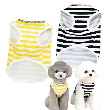 Imagem de JOUHOI Camiseta listrada para cachorro, macia, sem mangas, legal, respirável, para animais de estimação, roupas, camisetas para cães e gatos, pacote com 2, preto, amarelo, grande