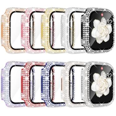 Imagem de KADES - Compatível com iWatch Series 9, 8, 7, com protetor de tela de vidro temperado integrado, capa protetora completa com strass e diamante de cristal brilhante, 45 mm
