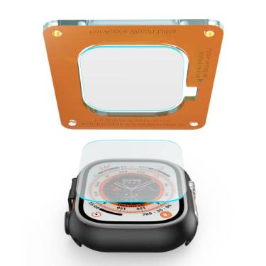 Imagem de CHINDRAG Capa e protetor de tela com alinhamento automático competitivo com Apple Watch Ultra 49 mm, vidro temperado 9H, película sem bolhas e amortecedor robusto para iWatch, [2 protetores + 2 capas