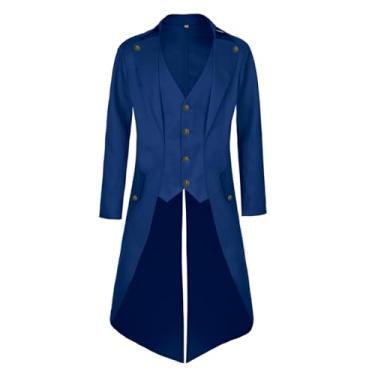 Imagem de MOFOVELY Casaco de pirata masculino steampunk jaqueta tailcoat renascentista fantasia de chapéu de Halloween, azul, 3GG