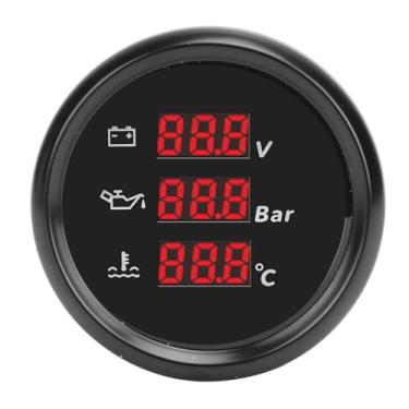 Imagem de Medidor de Temperatura água, Pressão do óleo, Tensão, 52mm, Retroiluminação Vermelha, à Prova D'água, Medidor Digital, Iate, Rv, 9-32vdc (Moldura preta com mostrador preto)