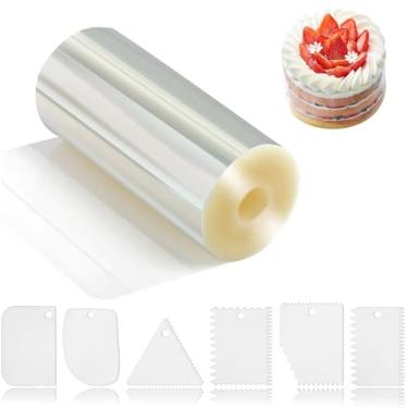 Imagem de Colar de bolo Krijues 15 x 1000 cm com 1 conjunto de raspador de bolo, folhas de acetato transparente para assar, colar de chocolate para embrulho de bolo faça você mesmo elegante, decoração de borda