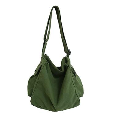 Imagem de Bolsa de lona, bolsa tiracolo Hobo, bolsa carteiro de grande capacidade, com vários bolsos, bolsa de ombro casual para mulheres e homens, B - verde