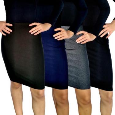 Imagem de Kit 4 Saias Femininas Lápis Moda Evangélica Elástico Lisas Cores Sorti