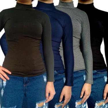 Imagem de Kit 4 Blusinhas Femininas Gola Alta Manga Longa Justas Cores Sortidas 