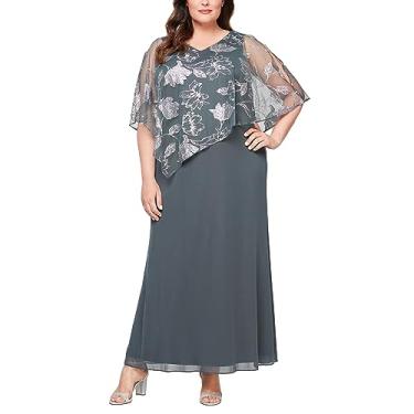 Imagem de S.L. Fashions Vestido feminino plus size de malha elástica com contas brilhantes, Fumê e prata, 18 Plus