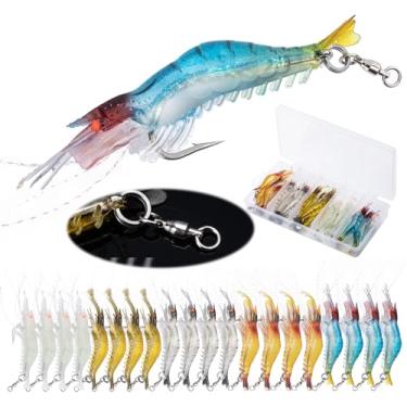 Imagem de Goture Iscas de camarão, iscas macias de pesca de camarão para água doce e salgada, conjunto de iscas luminosas de camarão com gancho afiado e giratório para truta, robalo, salmão, peixe de peixe de 5