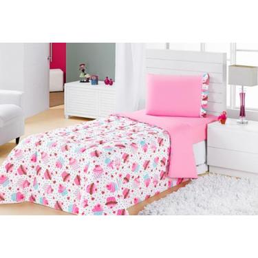 Imagem de Kit completo infantil edredom kids solteiro estampado + jogo de lençol