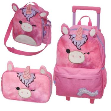 Imagem de Kit Mochila Rodinhas Squishmallows Lola Lancheira Estojo Unicórnio Menina Rosa Escolar Pacific-Feminino