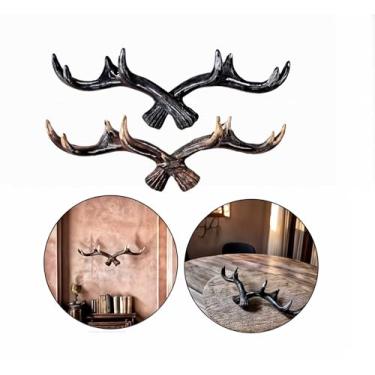 Imagem de 2 Suportes Gancho de Parede Design em Chifre de Veado e Alce: Prático, Elegante e Ideal para Decoração de Ambientes Rústicos ou Modernos. Penduradores p/Roupas, Toalhas e Acessórios (Marrom e Preto)