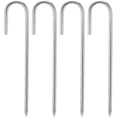 Imagem de Estacas de vergalhão de 30,5 cm, estacas de aço galvanizado resistente, âncoras de cerca, estacas de chão com gancho, estacas de chão para tendas, gazebos, barracas, trampolins, acampamento