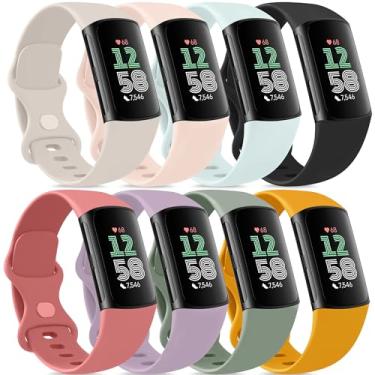 Imagem de Vancle Pulseira para Fitbit Charge 6/Fitbit Charge 5 para mulheres e homens, pacote com 8, pulseiras esportivas macias clássicas