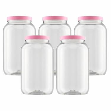Imagem de Kit 5 Pote Para Mantimentos Grande Tampa De Rosca 3,6 Litros (Rosa)