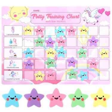 Imagem de Tabela de treinamento de penico para crianças pequenas com 40 adesivos magnéticos grandes reutilizáveis, tabela de recompensas interativa para treinamento de banheiro (unicórnio)