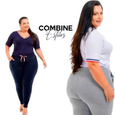 Imagem de Calça Moletom Algodão Ribana Plus Size Para Gordinhas Quentinha Para O