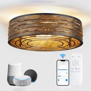 Imagem de Linher Ventilador De Teto Inteligente Embutido De 20'' Com Luz Regulável E Controle Remoto De Memória App/Alexa, Motor Reversível, Perfeito Para Quarto, Cozinha, Gaiola De Design Bronze De Baixo Per