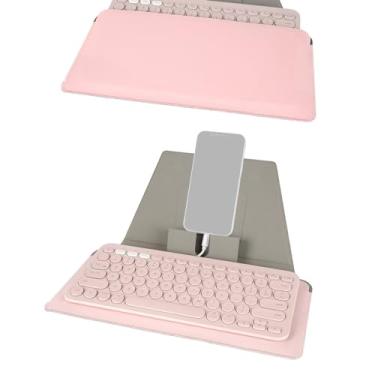 Imagem de GEEKRIA Capa de teclado compacta, capa de viagem de couro vegano, com suporte para telefone e tablet, compatível com Logitech K380/Pebble Keys 2 K380s, teclado mágico (rosa)