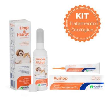 Imagem de Kit Otológico Limp Hidrat 100ml Auritop 15g Limpeza de Ouvidos para Cã