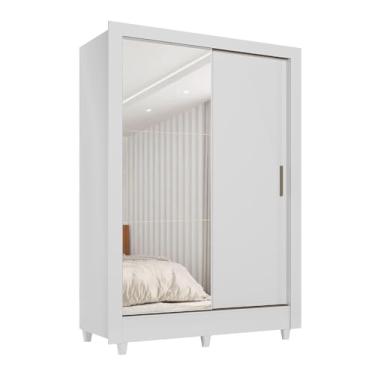 Imagem de Guarda Roupas Solteiro com Espelho 2 Portas de Correr 2 Gavetas Bélgica Branco