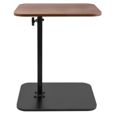 Imagem de Mesa lateral de sofá pequena, bandeja de sofá com altura ajustável, mesa lateral giratória de 360° em forma de C, bandeja lateral para sala de estar, quarto, sofá-cama (nogueira)