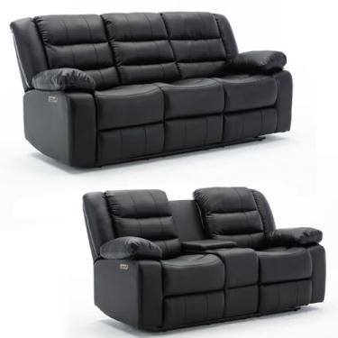 Imagem de Conjunto Sofás 2 e 3 Lugares Elétricas Sala de Cinema Hollywood com Massagem Aquecimento Entrada USB/USB-C PU Preto G94 - Gran Belo