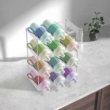 Imagem de KHZSPP Organizador de garrafa de água empilhável de 4 camadas, para garrafa, organizador de copos para armários de cozinha, suporte de garrafa de água empilhável transparente, rack de vinho 45 x 34 x