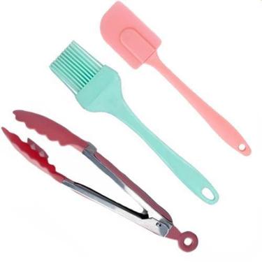 Imagem de Pincel Espátula Pegador Utensílio Silicone Kit 3 Peças Bolos