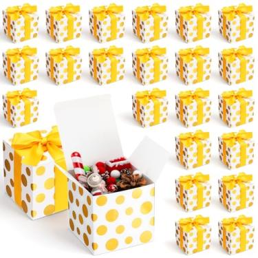 Imagem de Sabary 25 caixas de presente de Natal com tampas, 10 x 10 x 10 cm, caixas de presente kraft de Natal com fitas vermelhas, pequena caixa de presente para festa de casamento de Natal, aniversário