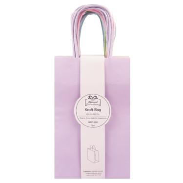 Imagem de Angels Craft Pacote com 12 sacos kraft com alças - 20 x 12,7 cm - cores pastel | Sacos de presente de papel duráveis para varejo, aniversário, festa e projetos DIY