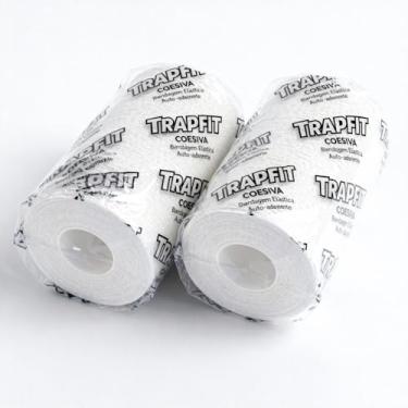 Imagem de Kit 2 Bandagem Elástica Auto Adesiva 10cm x 4,5m - TRAPFIT Faixa Atadura Pet Tatuagem Academia Cor BRANCA