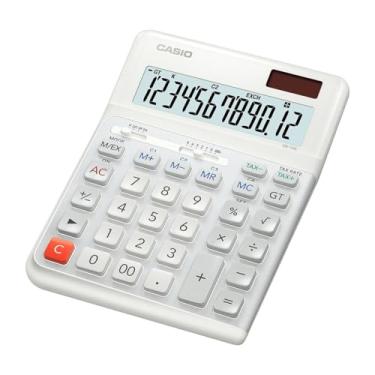 Imagem de Casio DE-12E-WE - Calculadora de mesa ergonómica, 12 dígitos, teclado em design de escada, teclas verticais, cálculo de impostos, conversão de moeda, mudança de sinal