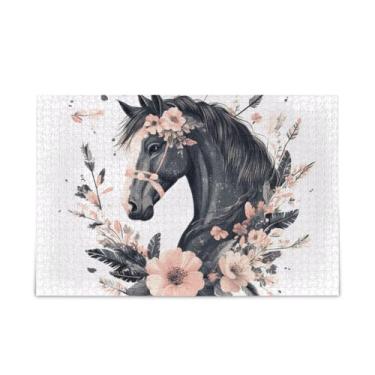 Imagem de WELLDAY Quebra-cabeça cavalo com flores, 500 peças, grande jogo de arte para adultos e adolescentes