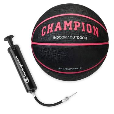 Imagem de Champion Basquete Downtown (72 cm, preto/rosa Knockout) - Capa de borracha durável com canais profundos para melhor controle, bexiga butílica anti-explosão, inclui bomba de bola, para jogos internos